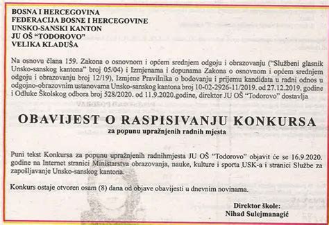 Javni konkurs za popunu upražnjenih radnih mjesta u JU OŠ Todorovo
