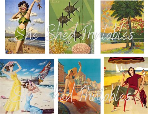 Vintage Beach Summer Digital Download Vintage Clipart Junk Journaling Cards Scrapbooking
