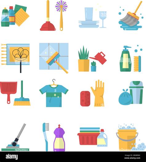Vector Symbols Of Cleaning Services In Cartoon Style Brush Dust And