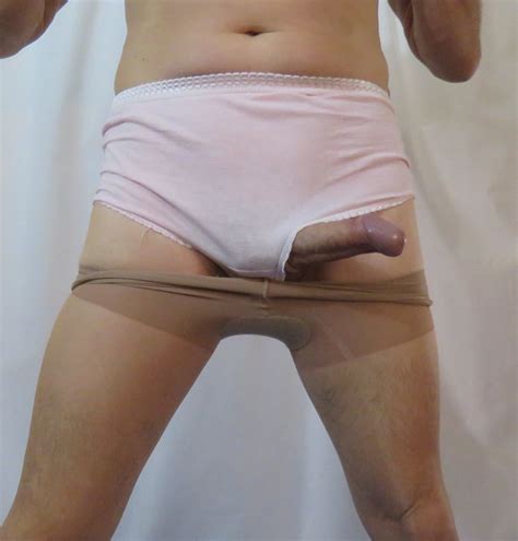 See And Save As Cock In Pink Cotton Granny Panties Tan Tights Pantyhose