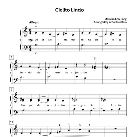 Easy Piano Sheet Music Cielito Lindo Hoffman Academy