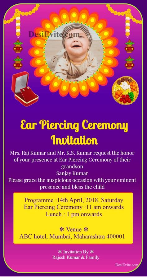 Traditional Ear Piercing Ceremony Invitation Card