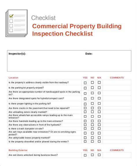Commercial Building Inspection Checklist Template