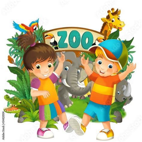 Cartoon Zoo And Children Banner Illustration Stock Illustration