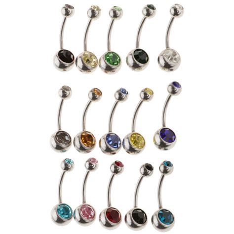 15Pc Assorted Color Navel Barbell Belly Button Ring Bar Piercing