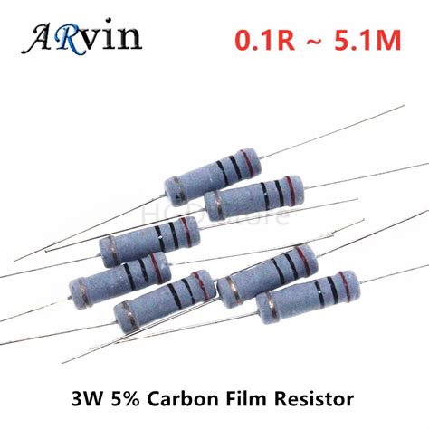 20pcs 3w Carbon Film Resistor 5 01r ~ 51m 1r 47r 10r 22r 33r 47r 1k