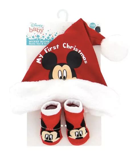 Mickey Mouse My First Christmas Santa Hat And Socks NIP Baby Boy Disney