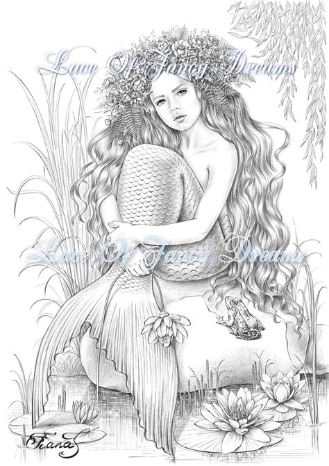 Mermaid Coloring Page Pdf Printable Coloring Pages for Adults | Etsy