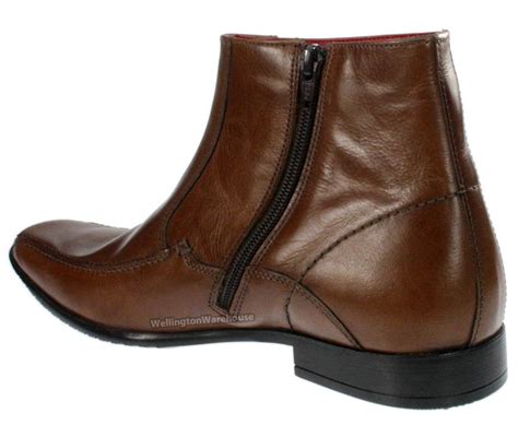 Red Tape Mens Tan Brown Leather Ankle Zip Up Boots Square Toe Chelsea