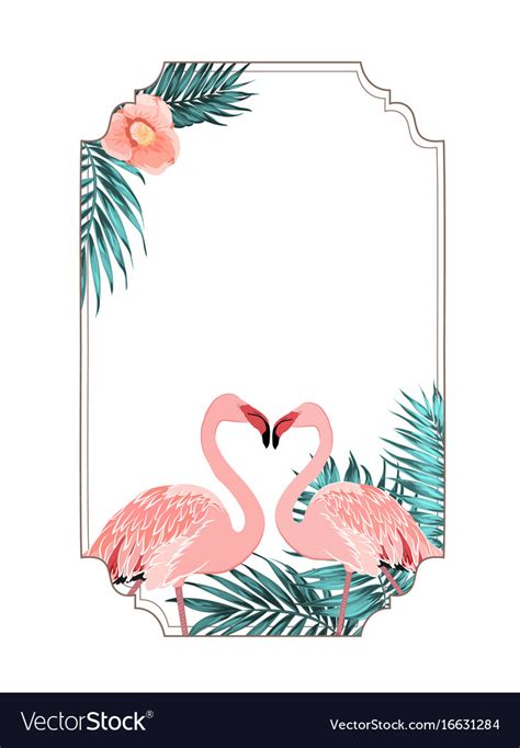 Exotic Tropical Border Frame Flamingo Birds Heart Vector Image