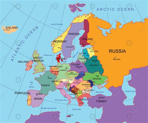 Political Map Of Western Europe Color Illustration Stock Photo