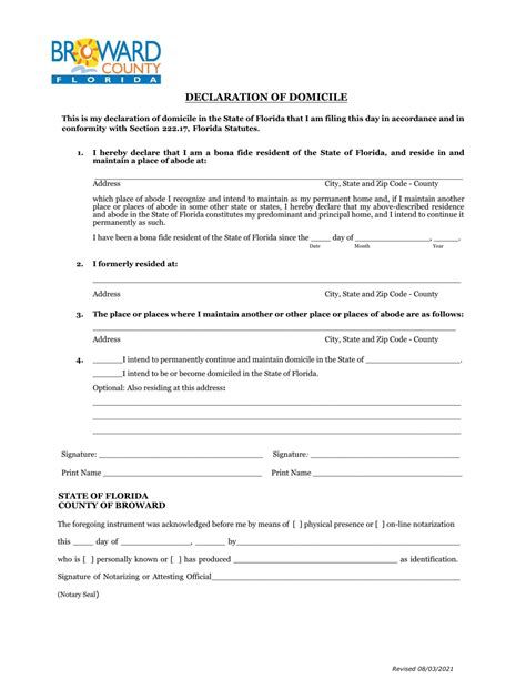 Broward County Florida Declaration Of Domicile Fill Out Sign Online