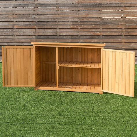 Goplus Wooden Garden Shed Outdoor Storage Cabinet Fir Wood Double Door