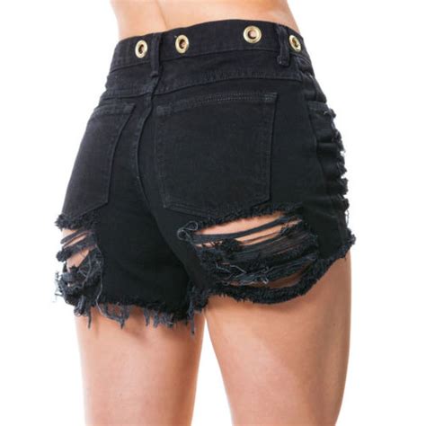 buy 2019 sexy denim shorts women high waist black stretch ripped short ladies