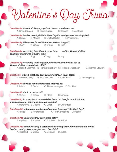 Printable Valentines Day Trivia Questions And Answers Freebie