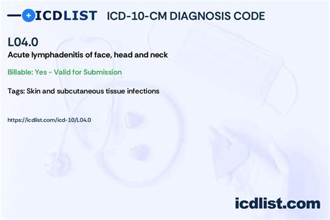 Icd 10 Cm Diagnosis Code L040 Acute Lymphadenitis Of Face Head And Neck