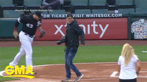 Ceremonial 1st Pitch Nearly Hits Photographer L Gma Youtube