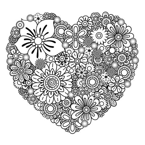 Flor de Corazón para colorear imprimir e dibujar ColoringOnly