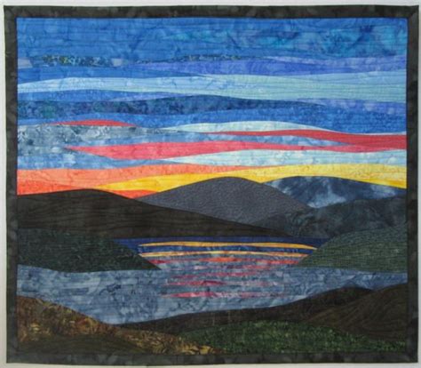 Art Quilt Sunset 50 Over Water With Mountains Wall Quilt Etsy