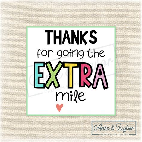 Printable Thanks For Going The Extra Mile Gum Tag Candy Etsy