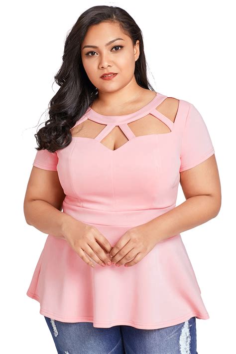 sexy pink plus size caged top sexy affordable clothing