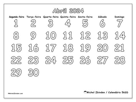 Calendário De Abril De 2024 Para Imprimir “56sd” Michel Zbinden Mo