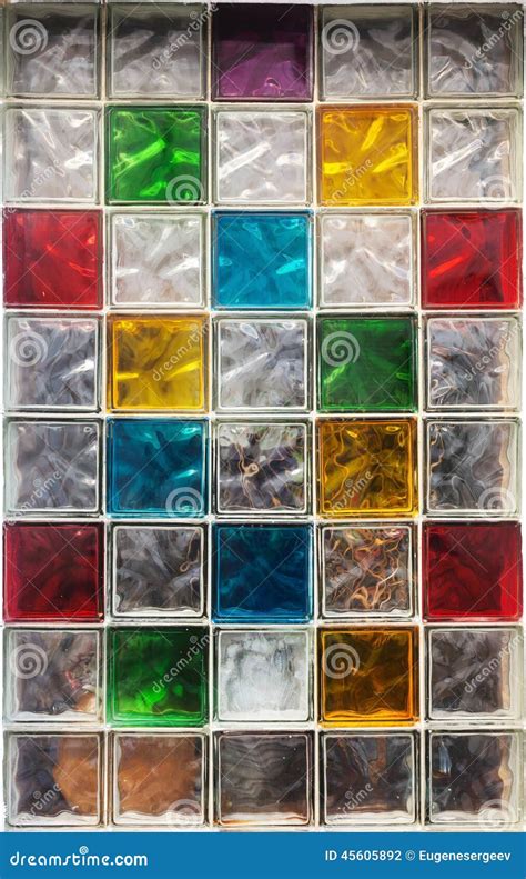 Colorful Glass Blocks In The Window Background Texture Stock Photo