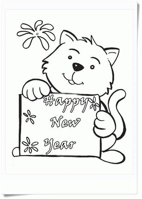 Cat Greeting Card New Year Coloring Pages New Year Coloring