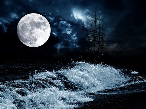Fonds Decran Mer A Voile Vagues Navire Lune Nuit Nature Télécharger Photo