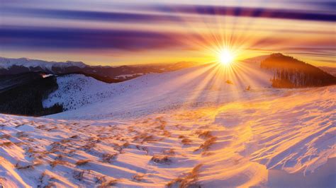 Winter Sonnenaufgang Berge Schnee Sonne Hintergrundbilder