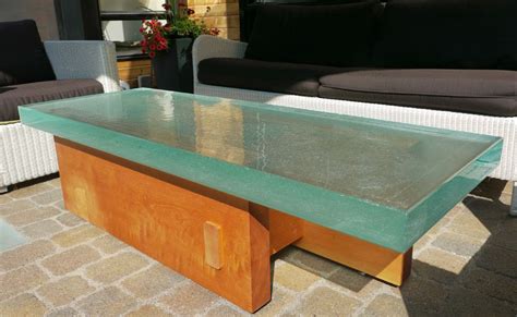Great Looking Outside Coffee Table Made Of Very Thick Glass On A Custom