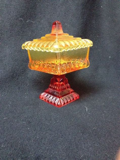 Vintage Amberina Carnival Glass Style Pedestal Candy Trinket Dish