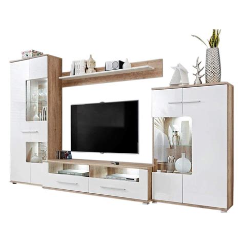 Modern 2 Entertainment Center Wall Unit Tv Stand With Led Lights Oak