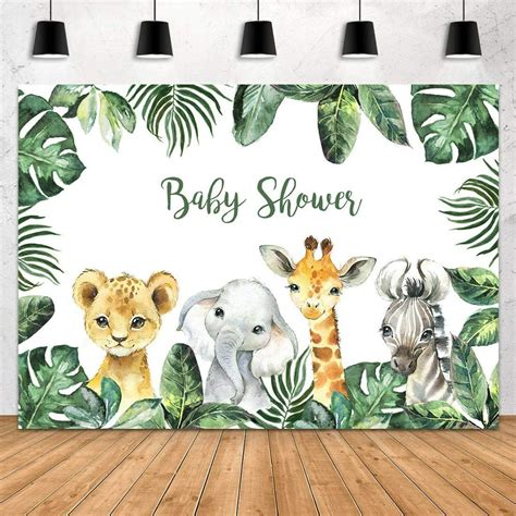 Safari Animals Baby Shower Backdrop Jungle Woodland Greenery