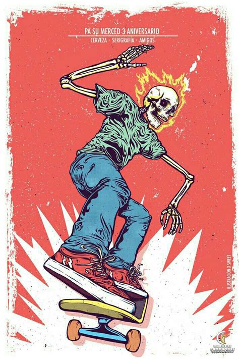 Skate Caveira Radical Art Collage Wall Psychedelic Art Retro Poster
