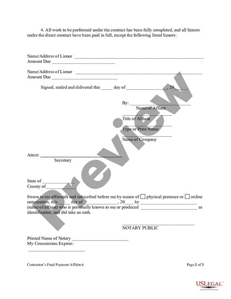 Miami Gardens Florida Contractors Final Affidavit Form Construction