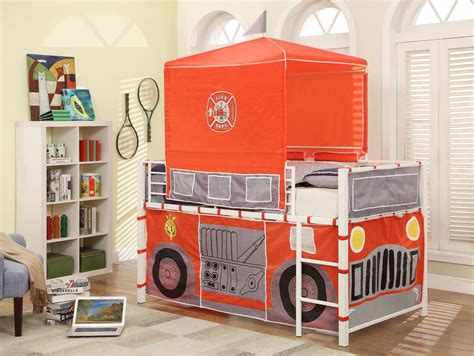 Combustion Bright White Fire Truck Loft Bed From Homelegance B2028 1