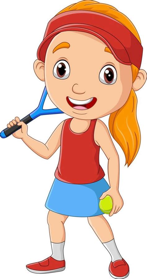 Cartoon Little Girl Playing Tennis 7098364 Vector Art At Vecteezy