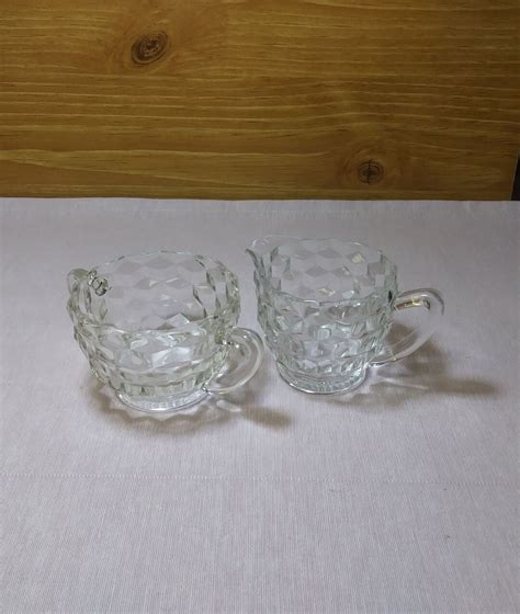 Jeannette Glass Sugar And Creamer Cube Cubist Pattern Clear Etsy