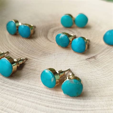 Turquoise Gemstone Earrings Gold Turquoise Stud Earrings Etsy