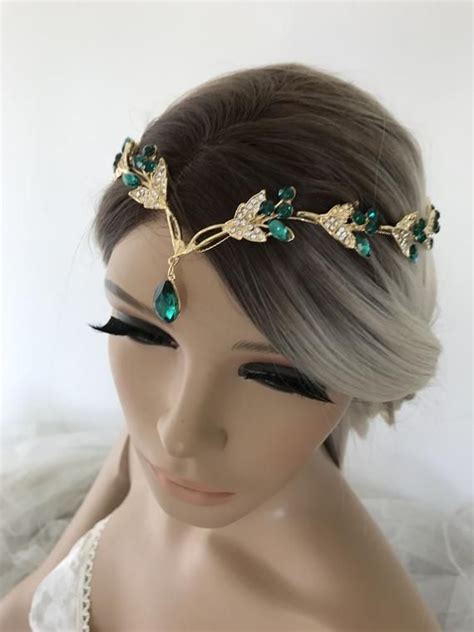 Gold Emerald Green Tiara Bridal Crown Crystal Wedding Etsy Crystal