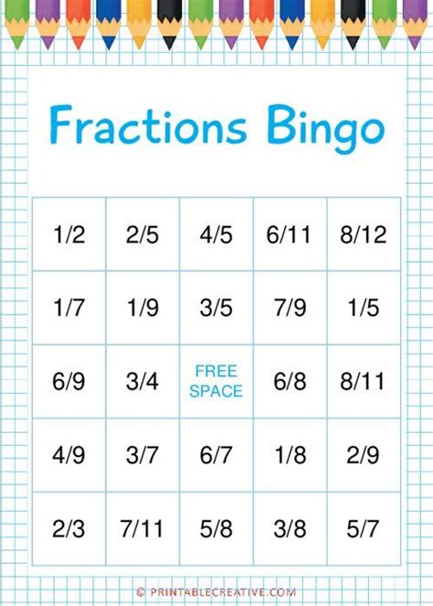 Fractions Bingo Free Printable Bingo Cards And Games Fraction Bingo