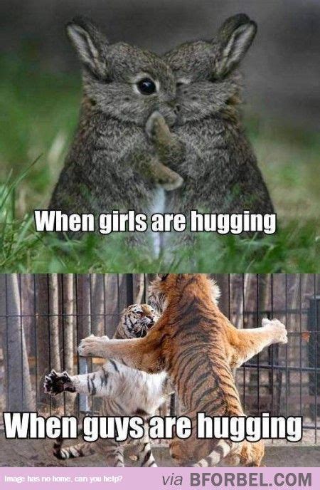 Girls Hugging Vs Guys Hugging Funny Animal Memes Funny Animal