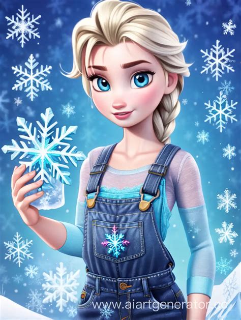 Frozen Elsa Wearing Overalls In Snowy Wonderland Ai Art Generator