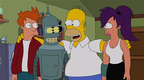 Simpsons Futurama Crossover Homer Teams Up With Bender Fry And Leela Where To Watch