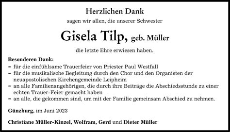 traueranzeigen von gisela tilp augsburger allgemeine zeitung