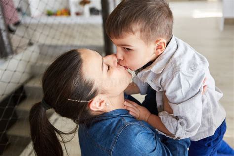 Mother Son Kiss Stock Photo Image Of Small Male Hugging 8214806