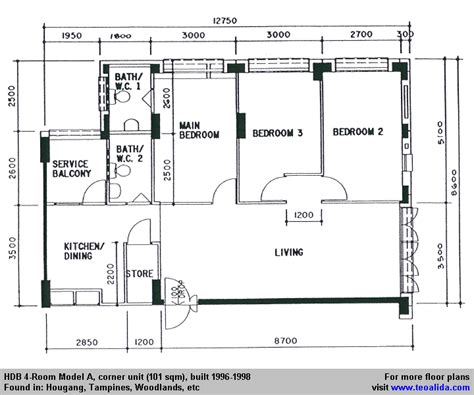 Hdb 4 Room Model A Floor Plan 101 Sqm Floor Plans How To Plan