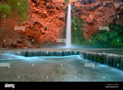 Waterfall In A Forest Mooney Falls Havasu Canyon Grand Canyon