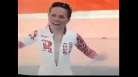 Russian Speed Skater Olga Graf Unzips Suit After Medaling Sochi 2014 Youtube